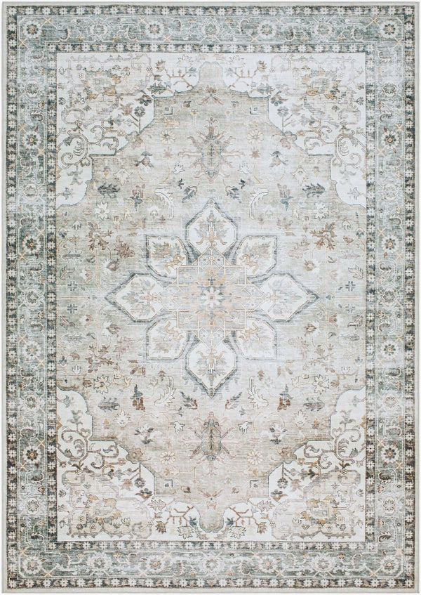 Livabliss Lavable Machine Washable Polyester Area Rug Low Pile for Entryways and Hallways Sage, Ivory 2' x 2'11" LVB2314-23