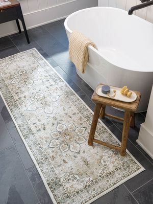 Livabliss Lavable Machine Washable Polyester Area Rug Low Pile for Entryways and Hallways Sage, Ivory 2' x 2'11" LVB2314-23