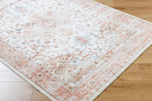 Livabliss Lavable Machine Woven Polyester Area Rug Low Pile Washable Floor Accent for Busy Rooms Coral, Ivory 5'3" x 7'7" LVB2315-576