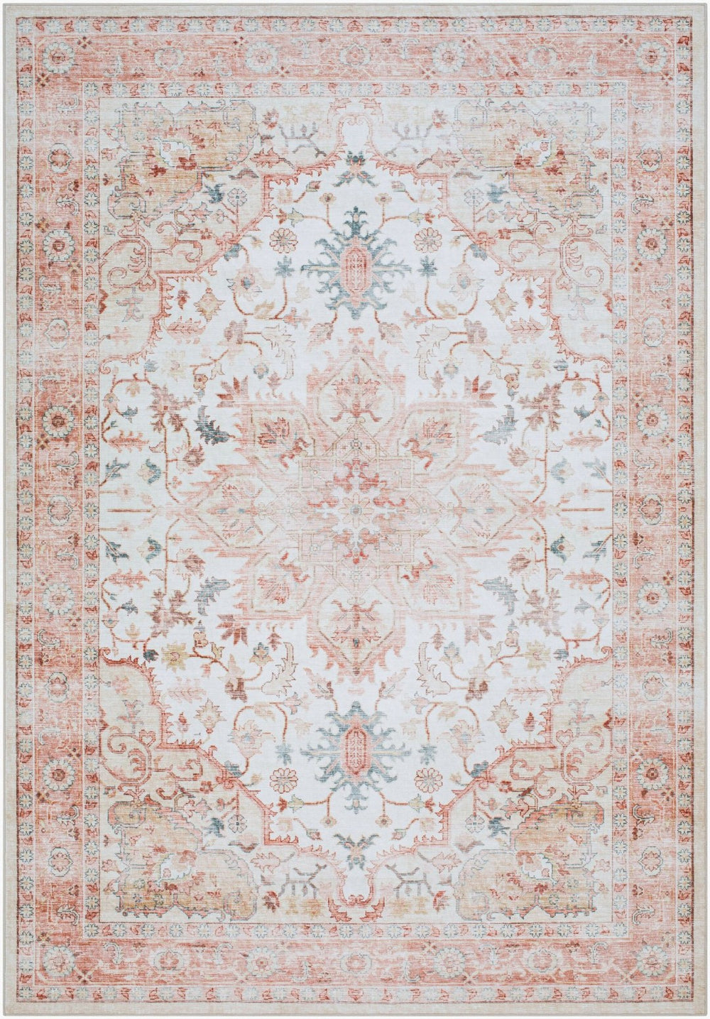 Livabliss Lavable Machine Woven Polyester Area Rug Low Pile Washable Floor Accent for Busy Rooms Coral, Ivory 5'3" x 7'7" LVB2315-576