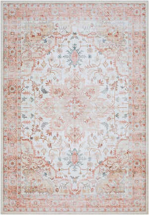 Livabliss Lavable Machine Woven Polyester Area Rug Low Pile Washable Floor Accent for Busy Rooms Coral, Ivory 5'3" x 7'7" LVB2315-576