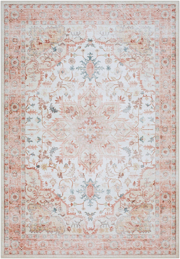 Livabliss Lavable Machine Woven Polyester Area Rug Low Pile Washable Floor Accent for Busy Rooms Coral, Ivory 5'3" x 7'7" LVB2315-576