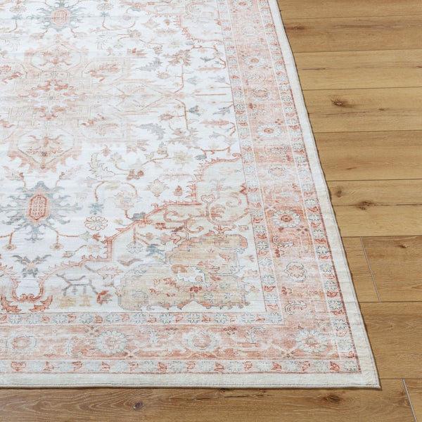 Livabliss Lavable Machine Woven Polyester Area Rug Low Pile Washable Floor Accent for Busy Rooms Coral, Ivory 5'3" x 7'7" LVB2315-576