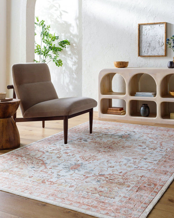 Livabliss Lavable Machine Woven Polyester Area Rug Low Pile Washable Floor Accent for Busy Rooms Coral, Ivory 5'3" x 7'7" LVB2315-576