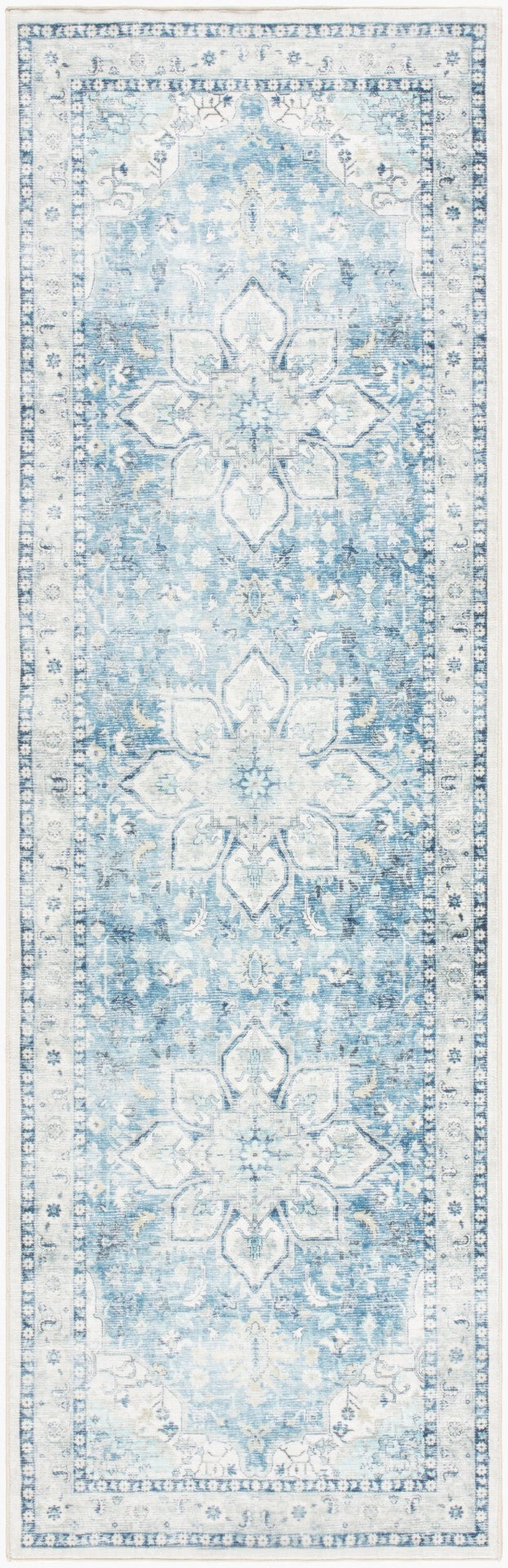 Livabliss Lavable Machine Woven Polyester Runner Rug for Entryways Hallways Low Pile Easy Care Powder Blue, Sk 7'6" x 9'5" LVB2316-7696