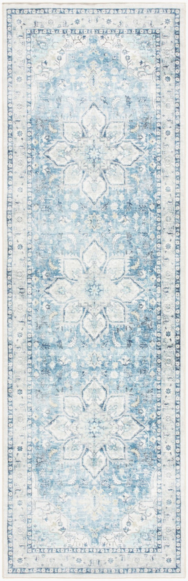 Livabliss Lavable Machine Woven Polyester Runner Rug for Entryways Hallways Low Pile Easy Care Powder Blue, Sk 2'6" x 8' LVB2316-268