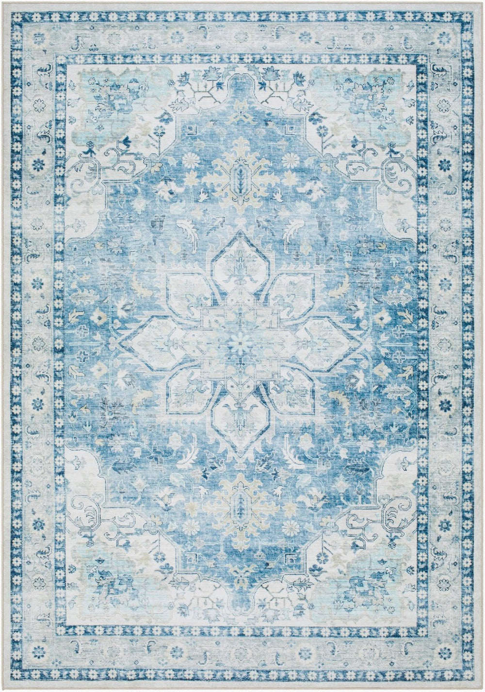 Livabliss Lavable Machine Woven Polyester Runner Rug for Entryways Hallways Low Pile Easy Care Powder Blue, Sk 7'6" x 9'5" LVB2316-7696