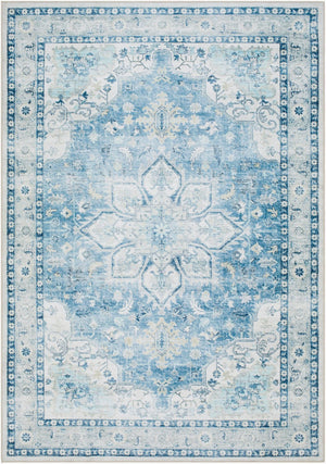 Livabliss Lavable Machine Woven Polyester Runner Rug for Entryways Hallways Low Pile Easy Care Powder Blue, Sk 7'6" x 9'5" LVB2316-7696