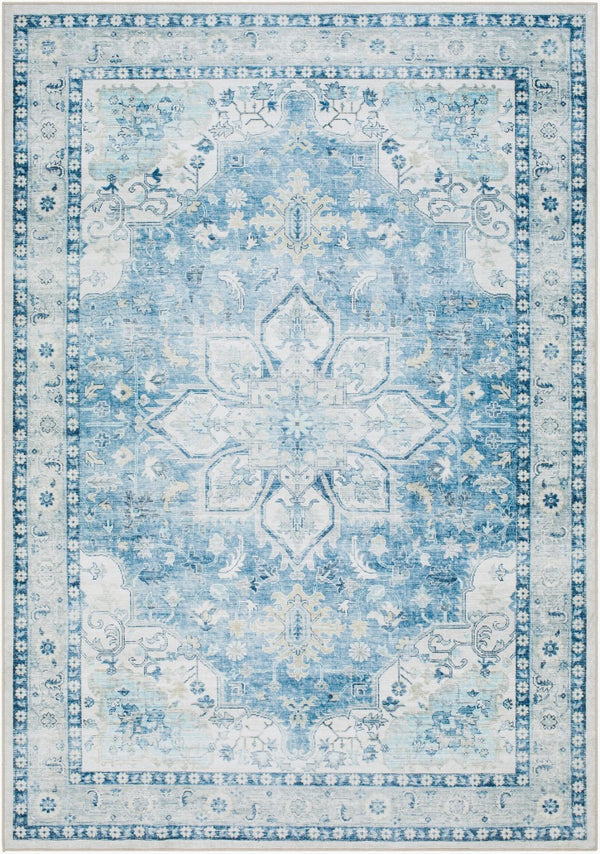 Livabliss Lavable Machine Woven Polyester Runner Rug for Entryways Hallways Low Pile Easy Care Powder Blue, Sk 7'6" x 9'5" LVB2316-7696