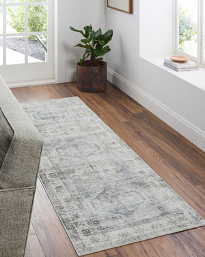 Livabliss Lavable Machine Woven Polyester Runner Rug Low Pile Washable Hallway Entryway Floor Ivory, Charcoal 2'6" x 8' LVB2320-268