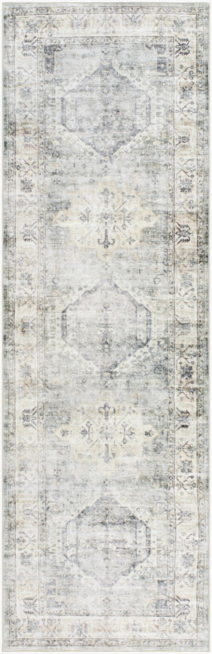 Livabliss Lavable Machine Woven Polyester Runner Rug Low Pile Washable Hallway Entryway Floor Ivory, Charcoal 2'6" x 8' LVB2320-268