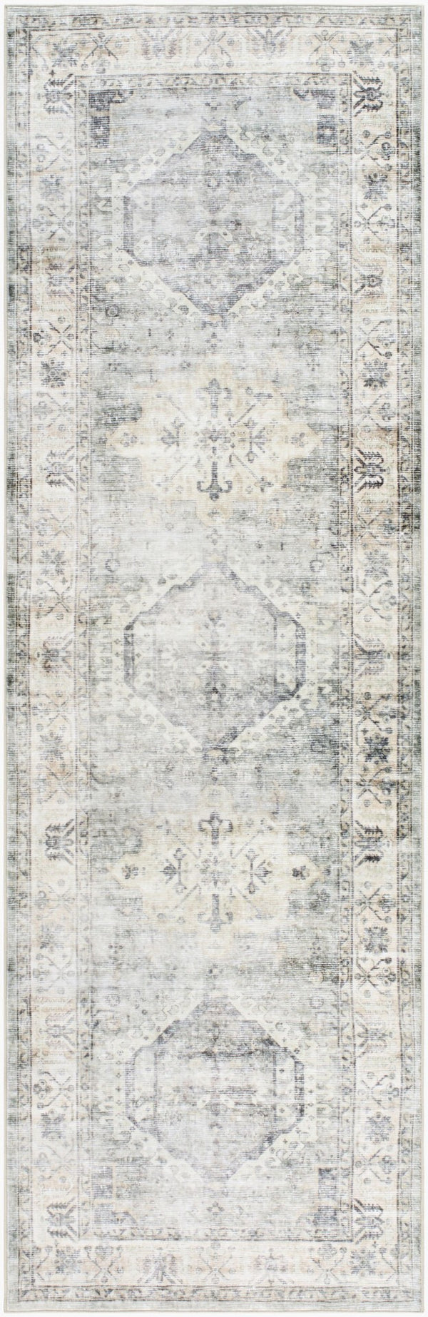Livabliss Lavable Machine Woven Polyester Runner Rug Low Pile Washable Hallway Entryway Floor Ivory, Charcoal 2'6" x 8' LVB2320-268