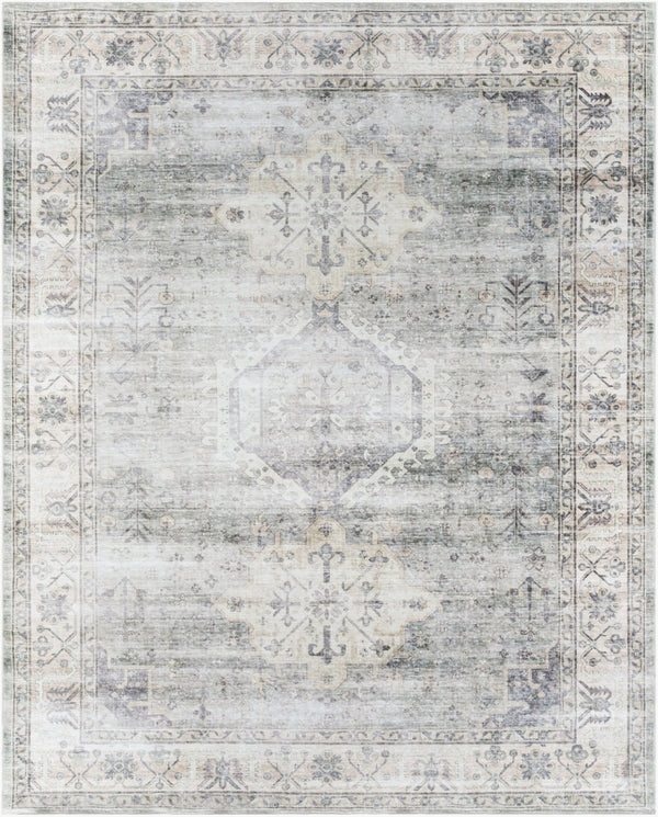 Livabliss Lavable Machine Woven Polyester Runner Rug Low Pile Washable Hallway Entryway Floor Ivory, Charcoal 7'6" x 9'5" LVB2320-7696