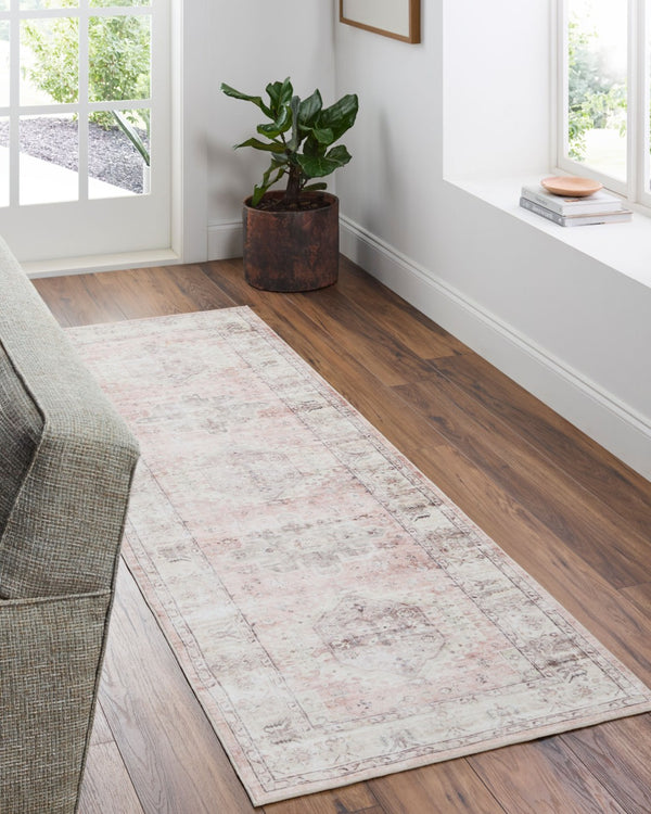 Livabliss Lavable Machine Woven Polyester Runner Rug Low Pile Washable for Hallway or Entryway Ivory, Blush 2'6" x 8' LVB2321-268