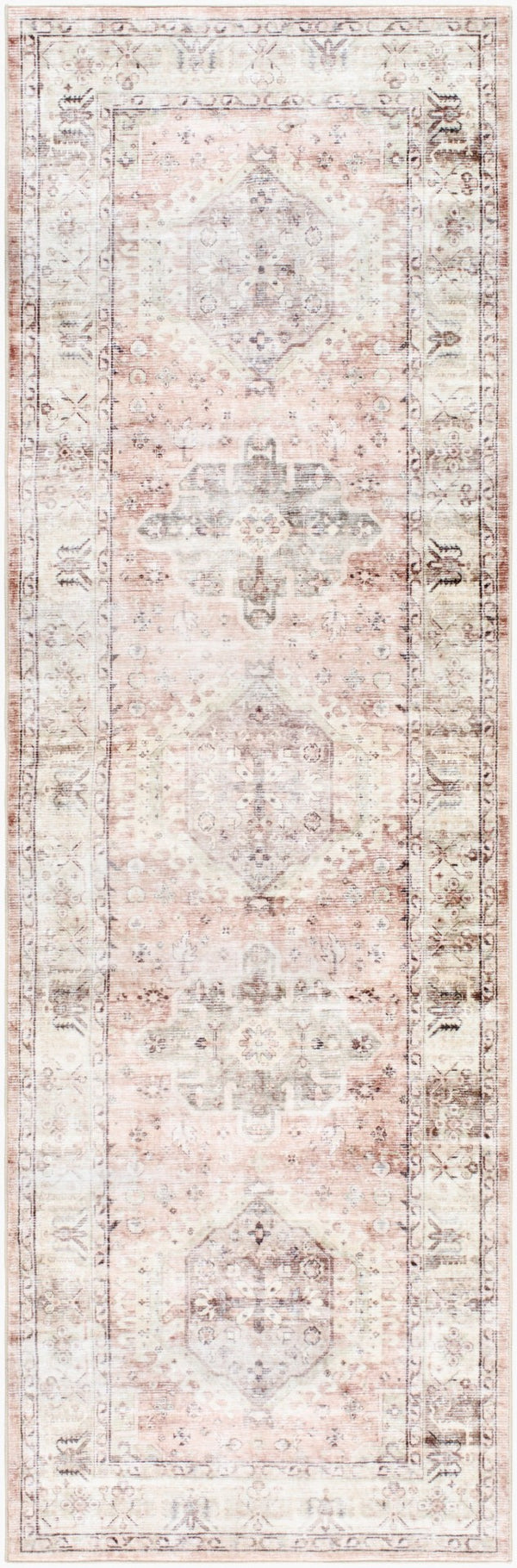 Livabliss Lavable Machine Woven Polyester Runner Rug Low Pile Washable for Hallway or Entryway Ivory, Blush 2'6" x 8' LVB2321-268