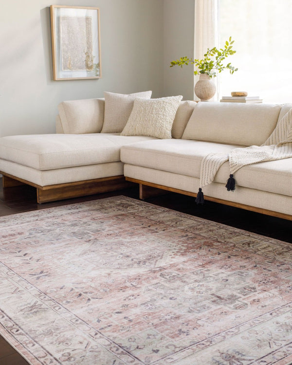 Livabliss Lavable Machine Woven Polyester Runner Rug Low Pile Washable for Hallway or Entryway Ivory, Blush 7'6" x 9'5" LVB2321-7696