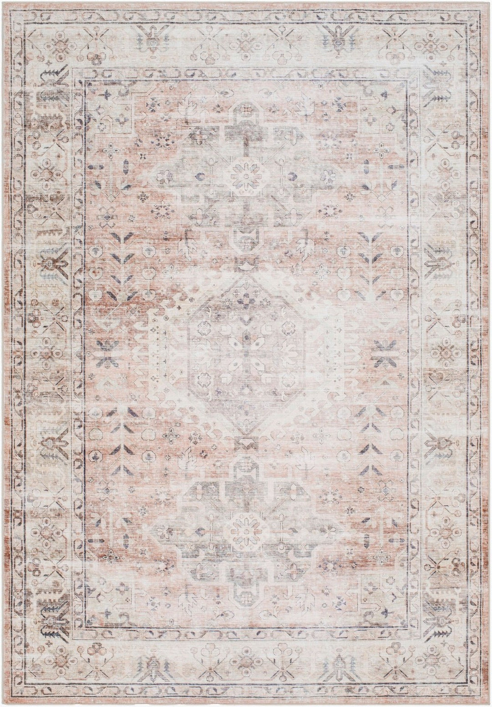 Livabliss Lavable Machine Woven Polyester Runner Rug Low Pile Washable for Hallway or Entryway Ivory, Blush 7'6" x 9'5" LVB2321-7696