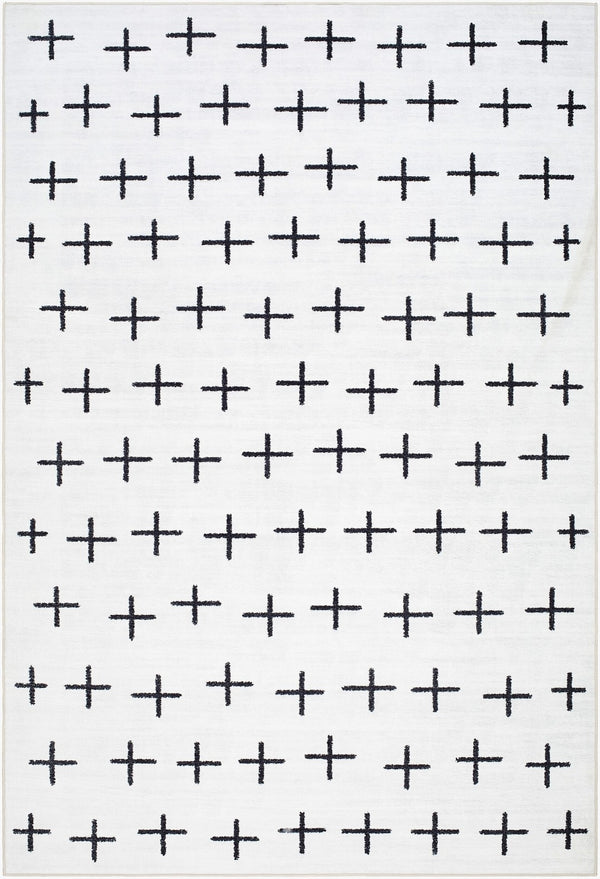 Livabliss Lavable Bold Patterned Polyester Runner Rug for Hallways Entryways and High Traffic Areas Ivory, Charcoal 3'6" x 5'6" LVB2324-3656