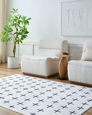 Livabliss Lavable Bold Patterned Polyester Runner Rug for Hallways Entryways and High Traffic Areas Ivory, Charcoal 2'6" x 8' LVB2324-268