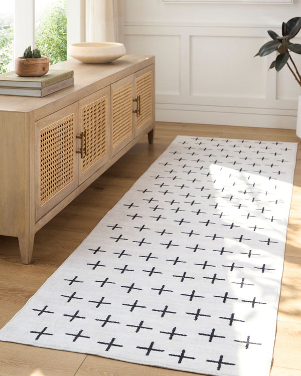 Livabliss Lavable Bold Patterned Polyester Runner Rug for Hallways Entryways and High Traffic Areas Ivory, Charcoal 3'6" x 5'6" LVB2324-3656