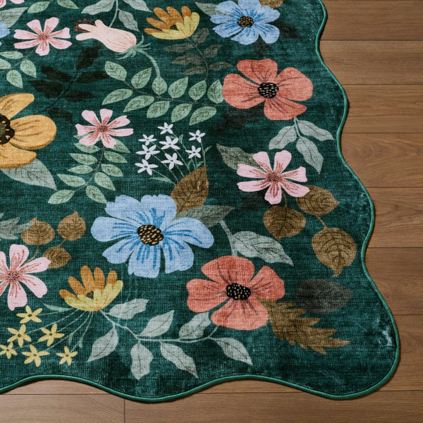 Livabliss Lavable Art Deco Geometric Polyester Rug Machine Washable Low Pile Entryway Accent Teal, Coral 2' x 2'11" LVB2334-23