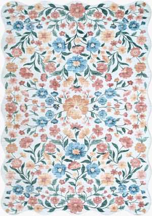 Livabliss Lavable Art Deco Geometric Machine Woven Polyester Rug for Entryway or Bedroom Coral, Sky Blu 2' x 2'11" LVB2336-23