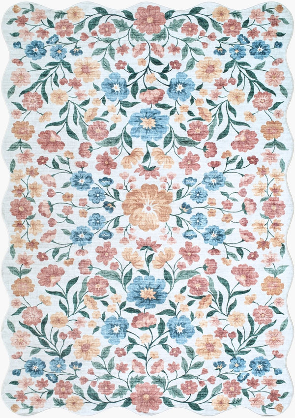 Livabliss Lavable Art Deco Geometric Machine Woven Polyester Rug for Entryway or Bedroom Coral, Sky Blu 2' x 2'11" LVB2336-23