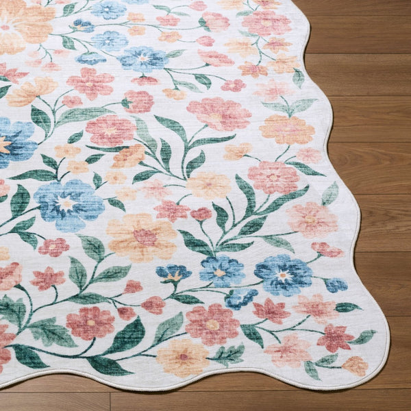 Livabliss Lavable Art Deco Geometric Machine Woven Polyester Rug for Entryway or Bedroom Coral, Sky Blu 2' x 2'11" LVB2336-23