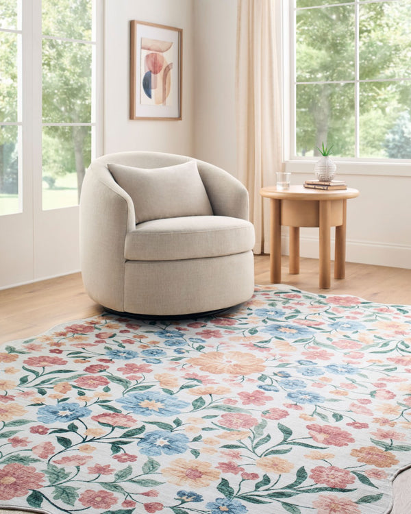 Livabliss Lavable Art Deco Geometric Machine Woven Polyester Rug for Entryway or Bedroom Coral, Sky Blu 2' x 2'11" LVB2336-23