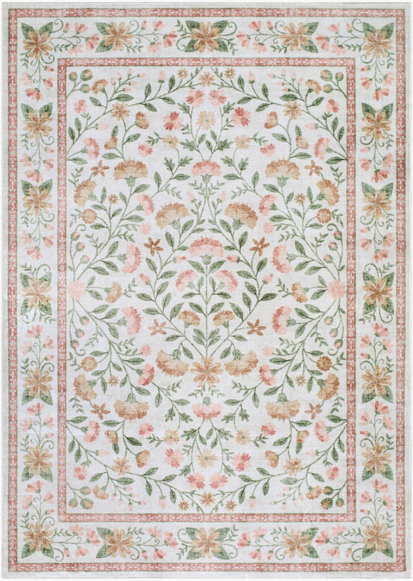 Livabliss Lavable Art Deco Machine Woven Polyester Rug for Entryways and High Traffic Zones Rose, Sage 2'7" x 4' LVB2338-264