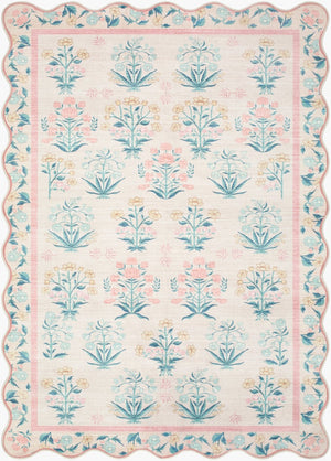 Livabliss Lavable Art Deco Machine Washable Polyester Rug for Entryways and High Traffic Zones Blush, Mint 2'7" x 4' LVB2341-264