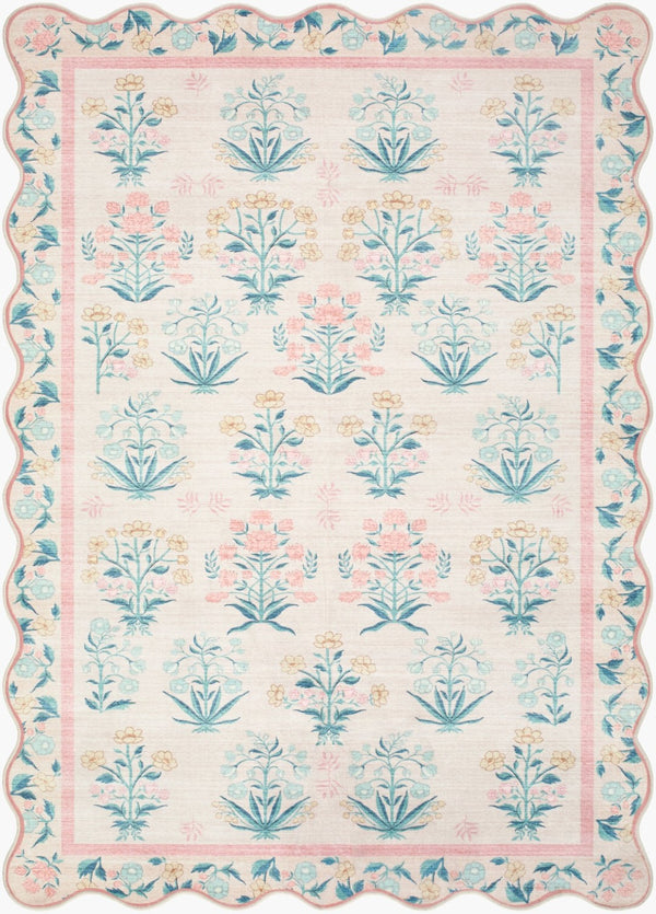 Livabliss Lavable Art Deco Machine Washable Polyester Rug for Entryways and High Traffic Zones Blush, Mint 2'7" x 4' LVB2341-264