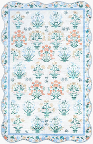 Livabliss Lavable Art Deco Machine Woven Polyester Rug for Entryway Bathroom or Bedside Sky Blue, Coral 2' x 2'11" LVB2342-23