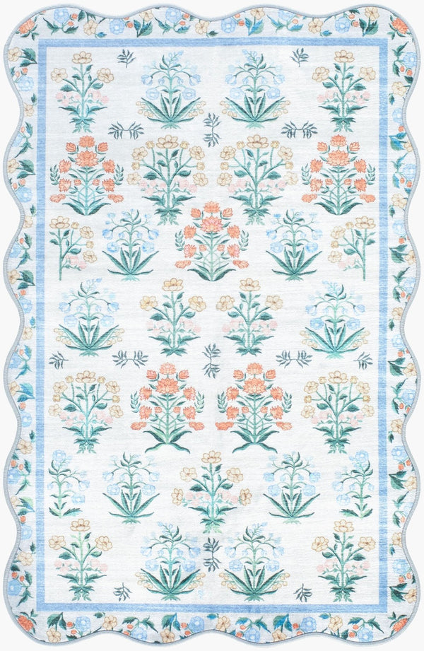 Livabliss Lavable Art Deco Machine Woven Polyester Rug for Entryway Bathroom or Bedside Sky Blue, Coral 2' x 2'11" LVB2342-23
