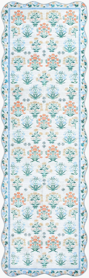 Livabliss Lavable Art Deco Machine Woven Polyester Rug for Entryway Bathroom or Bedside Sky Blue, Coral 2'6" x 8' LVB2342-268