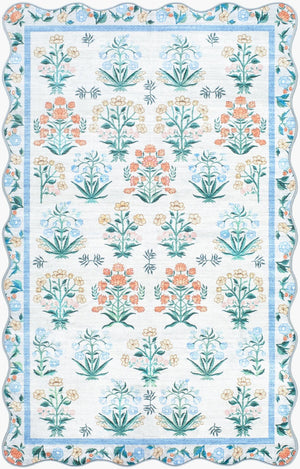 Livabliss Lavable Art Deco Machine Woven Polyester Rug for Entryway Bathroom or Bedside Sky Blue, Coral 3'6" x 5'6" LVB2342-3656