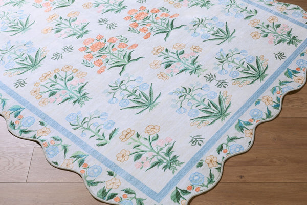 Livabliss Lavable Art Deco Machine Woven Polyester Rug for Entryway Bathroom or Bedside Sky Blue, Coral 2'7" x 4' LVB2342-264