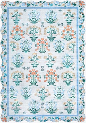 Livabliss Lavable Art Deco Machine Woven Polyester Rug for Entryway Bathroom or Bedside Sky Blue, Coral 2'7" x 4' LVB2342-264