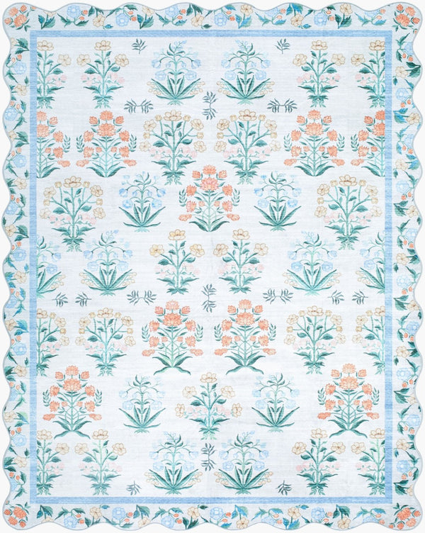 Livabliss Lavable Art Deco Machine Woven Polyester Rug for Entryway Bathroom or Bedside Sky Blue, Coral 7'6" x 9'5" LVB2342-7696