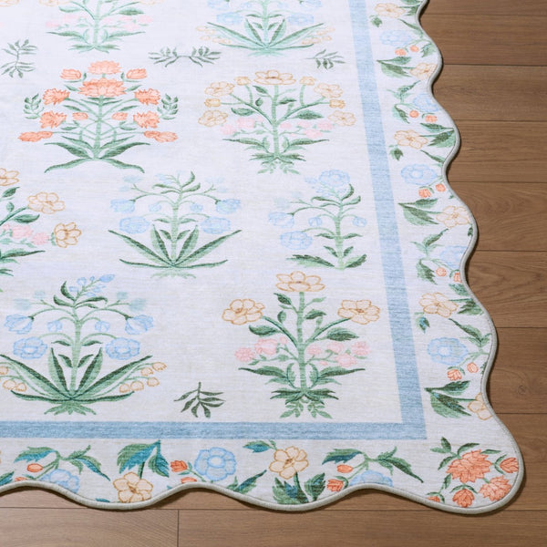 Livabliss Lavable Art Deco Machine Woven Polyester Rug for Entryway Bathroom or Bedside Sky Blue, Coral 2'7" x 4' LVB2342-264