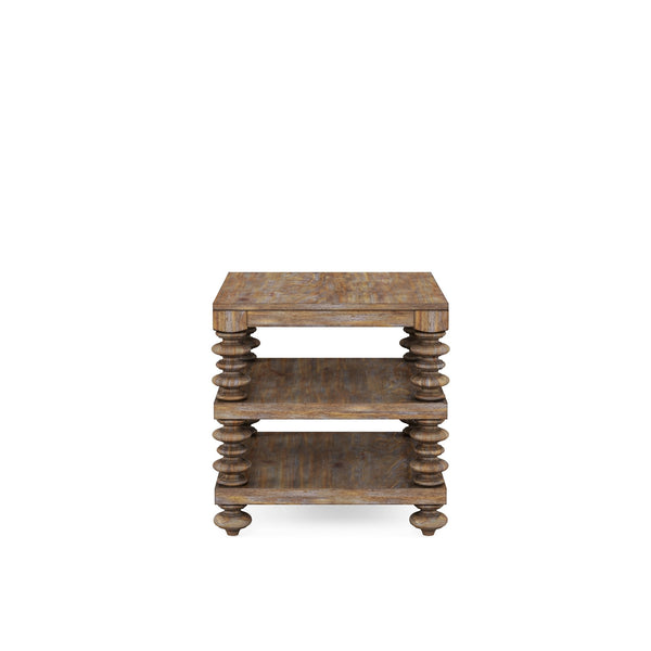 A.R.T. Furniture Architrave End Table - Rustic Almond Finish, Pine Solids, 2 Fixed Shelves, Adjustable Levelers & Charm Brown Material, Pine Solids And Veneer 277303-2608