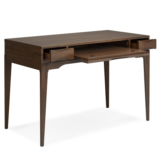 English Elm Harper 48" Solid Hardwood Mid-Century Desk in Walnut Brown with Drawers, Keyboard Tray & Eco Finish B136P158726