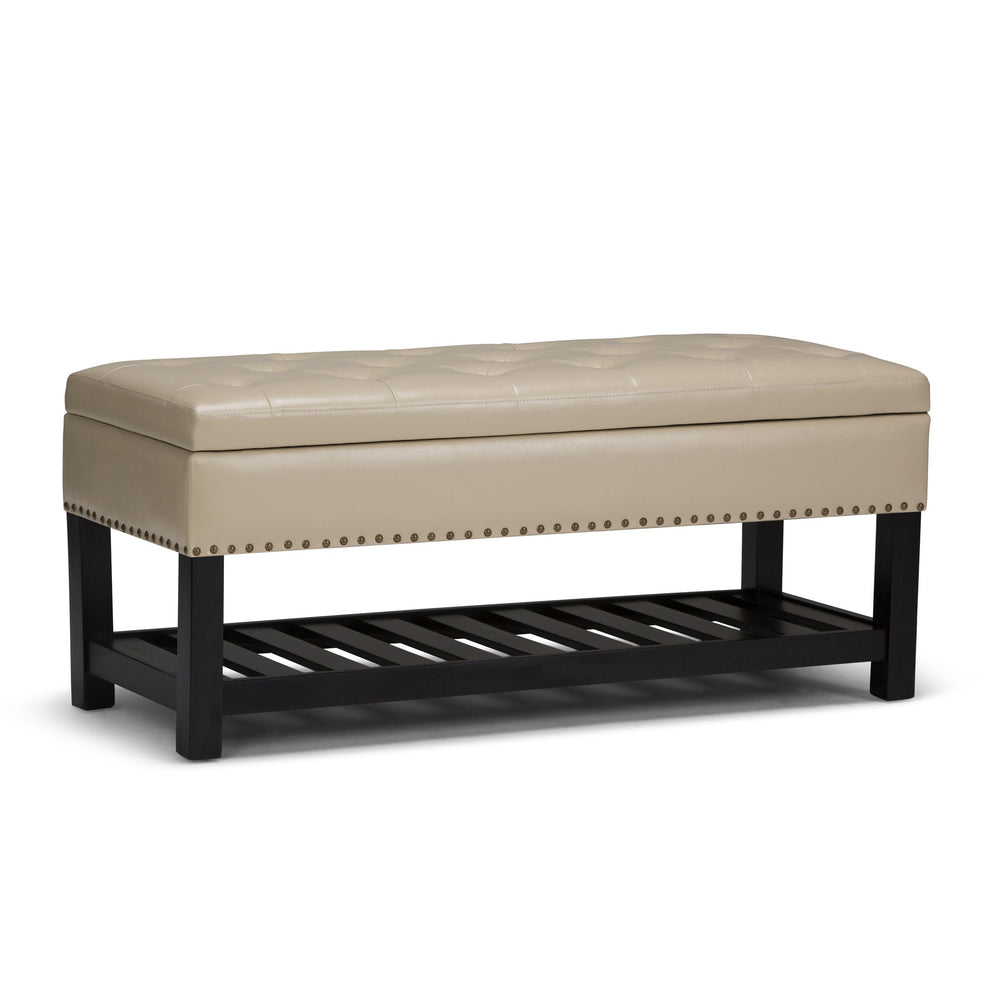 English Elm Lomond Storage Ottoman Bench - Elegant Satin Cream Upholstered Seat With Hidden Storage & Style B136P159123