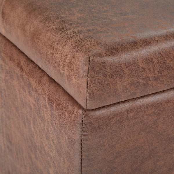 English Elm Dover Storage Ottoman Bench - Stylish Distressed Umber Brown Faux Leather With Hidden Storage B136P159041