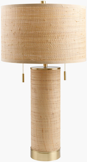 Surya Livonia 28"H Rattan & Steel Accent Table Lamp - Elegant Design For Warmth & Sophistication In Your Home Body, Tan,Base, Gold,Shade (Outside), Tan,Shade (Inside), White,Finial, Metallic ,Gold,Harp, Metallic ,Gold,Cord, Translucent Rattan,Steel,Paper,Paper,Nickel Lvo-001