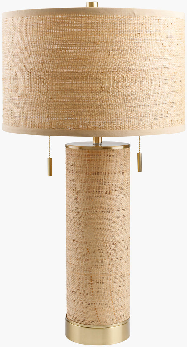 Surya Livonia 28"H Rattan & Steel Accent Table Lamp - Elegant Design For Warmth & Sophistication In Your Home Body, Tan,Base, Gold,Shade (Outside), Tan,Shade (Inside), White,Finial, Metallic ,Gold,Harp, Metallic ,Gold,Cord, Translucent Rattan,Steel,Paper,Paper,Nickel Lvo-001