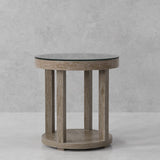 Parker House Crossings Serengeti Round Glass Top End Table Sandblasted Fossil Grey Solid Mango SER#12