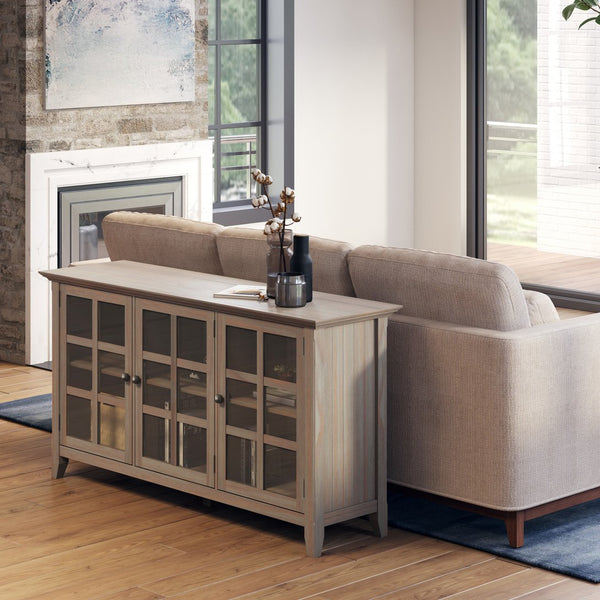 English Elm Acadian Wide Storage Cabinet - Handcrafted Distressed Grey With Glass Doors & Adjustable Shelves B136P158287