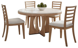 Escape - Dining 54 In. Round Table with 4 Ladderback Chairs Glazed Natural Oak Mirage Mist DESC-5PC-54RND-2018 Parker House