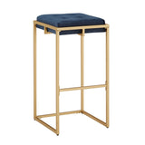 Homelegance By Top-Line Piper Gold Finish Velvet Button Tufted 29" Bar Height Stools (Set of 2) Blue Engineered Wood